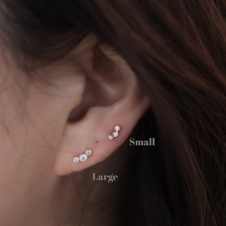Trio Bezel Spark Stud Earrings (Large) – 14K Gold Diamond Studs