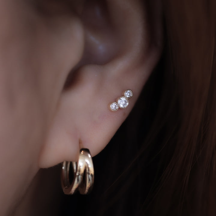 Trio Bezel Spark Stud Earrings (Large) – 14K Gold Diamond Studs