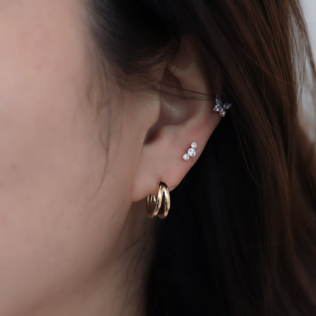 Trio Bezel Spark Stud Earrings (Large) – 14K Gold Diamond Studs