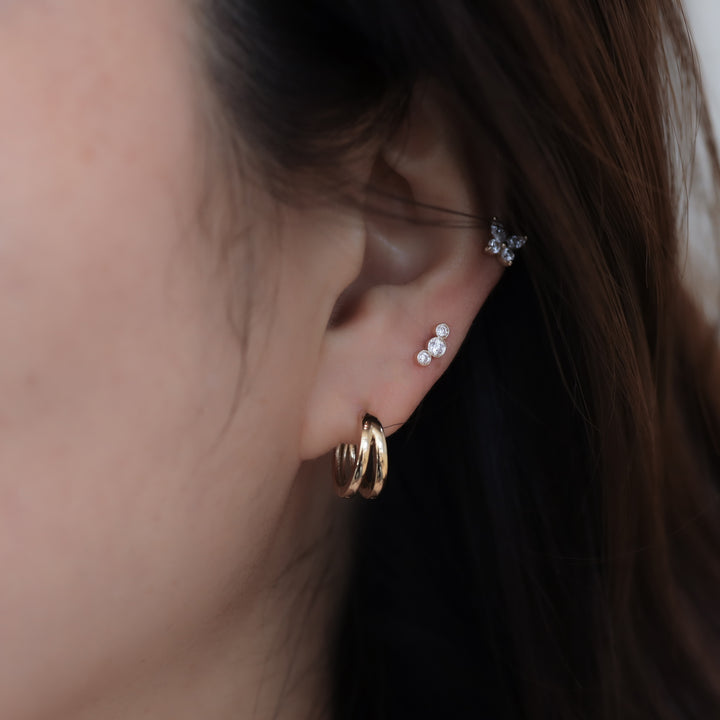 Trio Bezel Spark Stud Earrings (Large) – 14K Gold Diamond Studs