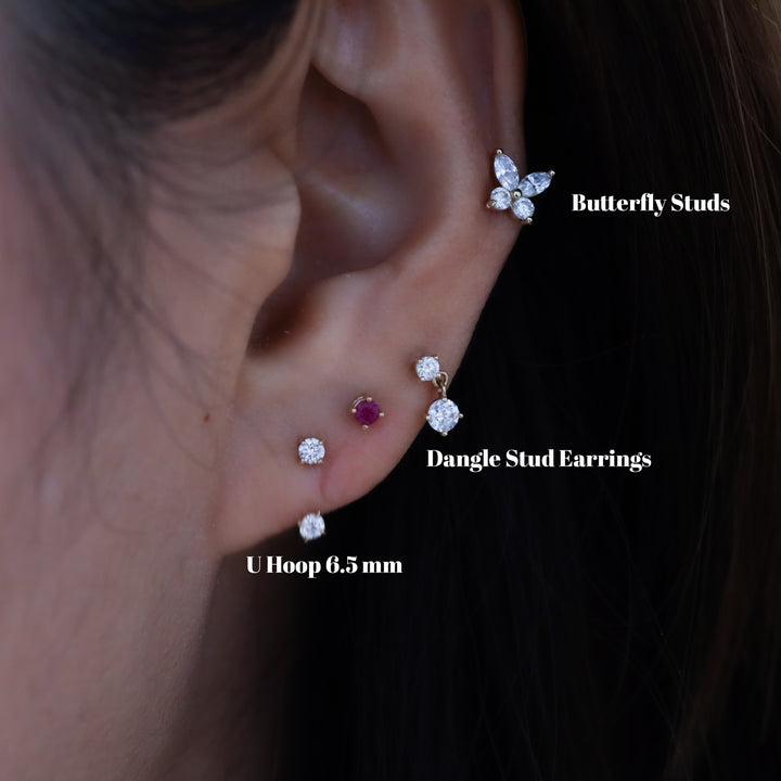 U Hoop Lab Diamond Piercing 14k Solid Gold Single Earrings