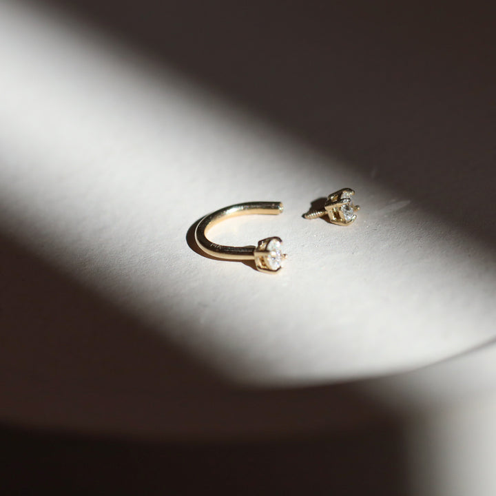 U Hoop Lab Diamond Piercing 14k Solid Gold Single Earrings