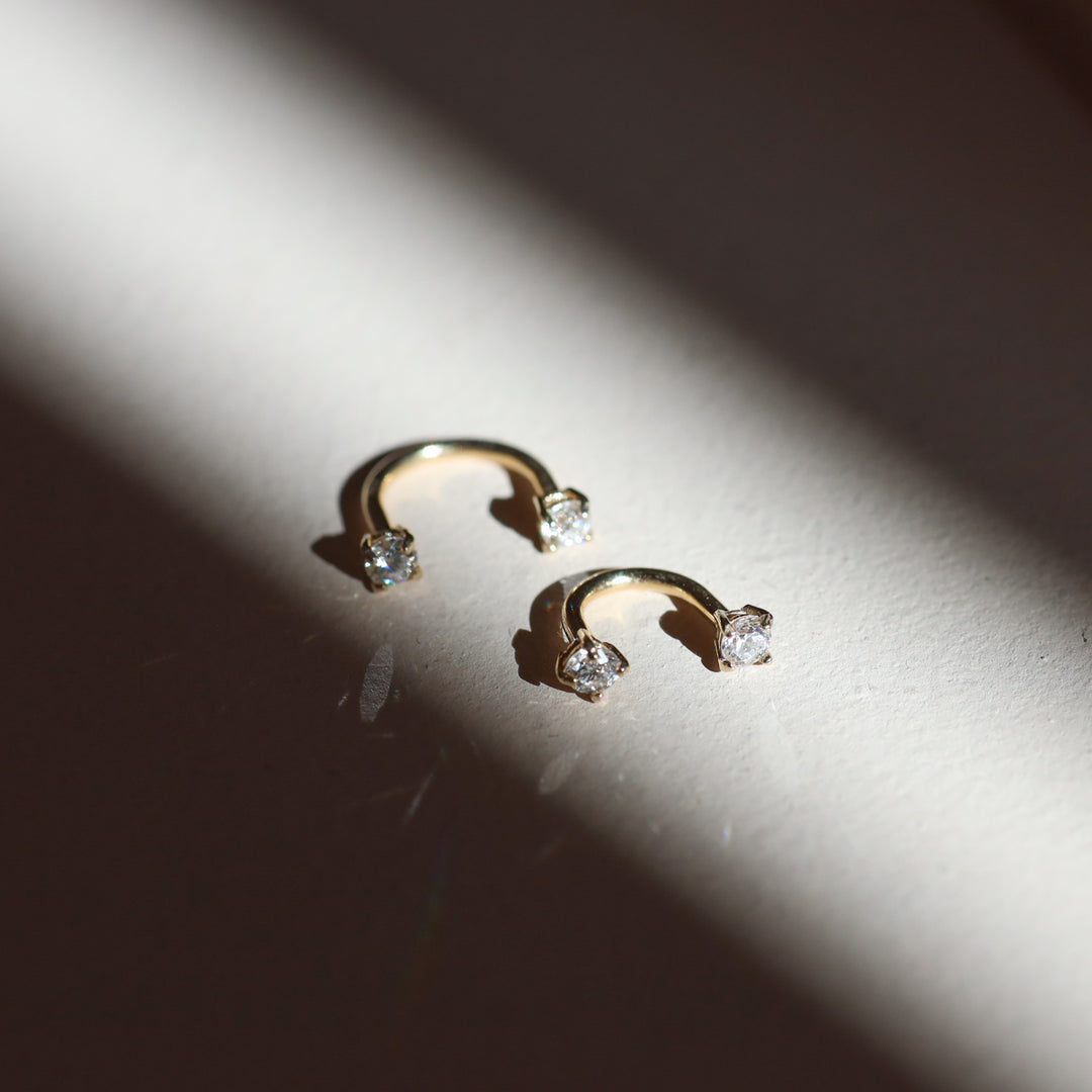 U Hoop Lab Diamond Piercing 14k Solid Gold Single Earrings