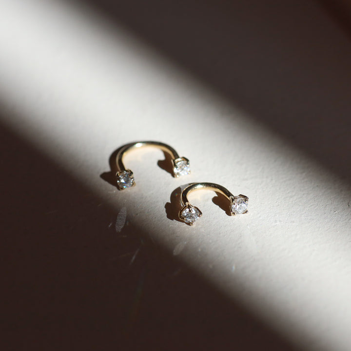 U Hoop Lab Diamond Piercing 14k Solid Gold Single Earrings