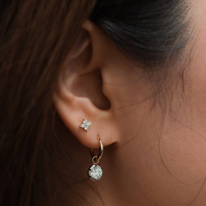 Victorian Dangling Drop Bezel Diamond Huggie Hoop Earrings – 11mm Hoop with 0.5 ct. Diamond