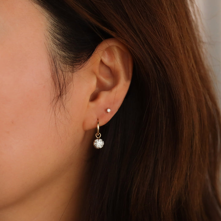 Victorian Dangling Drop Bezel Diamond Huggie Hoop Earrings – 11mm Hoop with 0.5 ct. Diamond