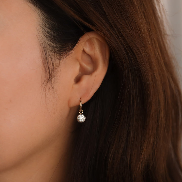 Victorian Dangling Drop Bezel Diamond Huggie Hoop Earrings – 11mm Hoop with 0.5 ct. Diamond