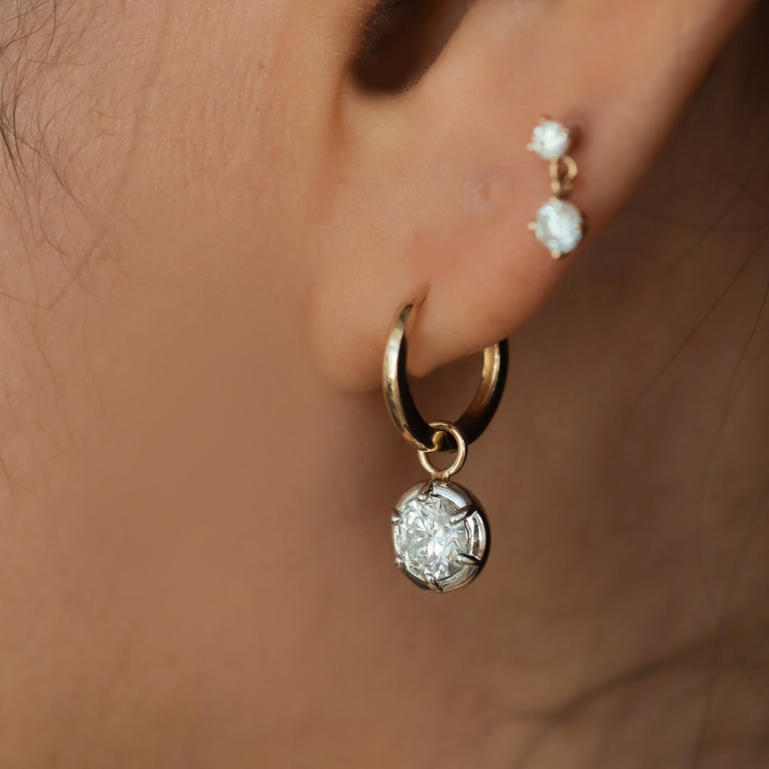 Victorian Dangling Drop Bezel Diamond Huggie Hoop Earrings – 11mm Hoop with 0.5 ct. Diamond
