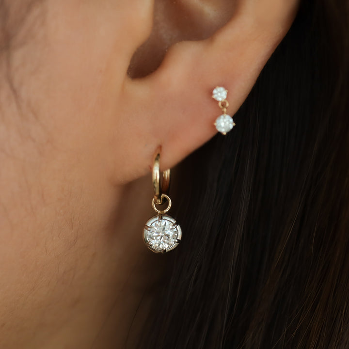 Victorian Dangling Drop Bezel Diamond Huggie Hoop Earrings – 11mm Hoop with 0.5 ct. Diamond