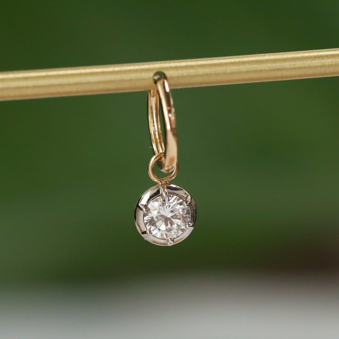 Victorian Dangling Drop Bezel Diamond Huggie Hoop Earrings – 11mm Hoop with 0.5 ct. Diamond