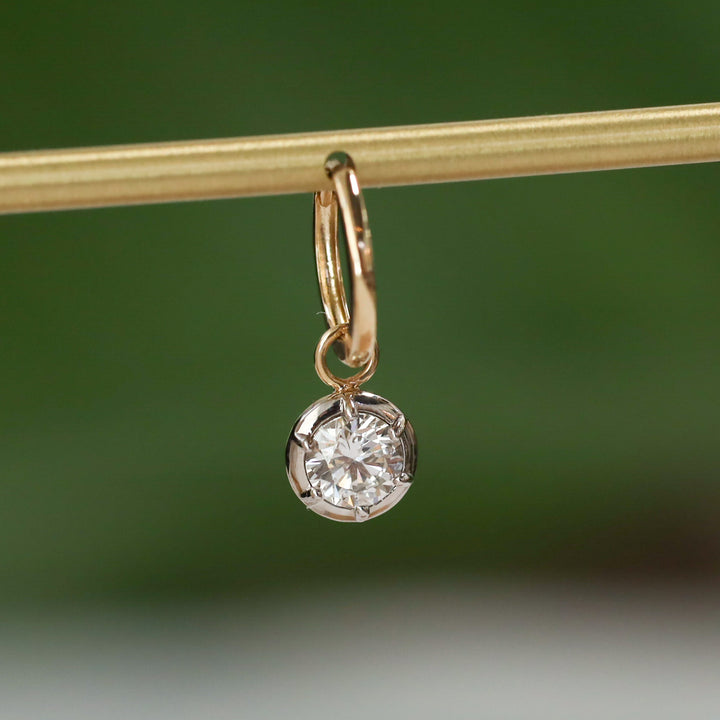 Victorian Dangling Drop Bezel Diamond Huggie Hoop Earrings – 11mm Hoop with 0.5 ct. Diamond