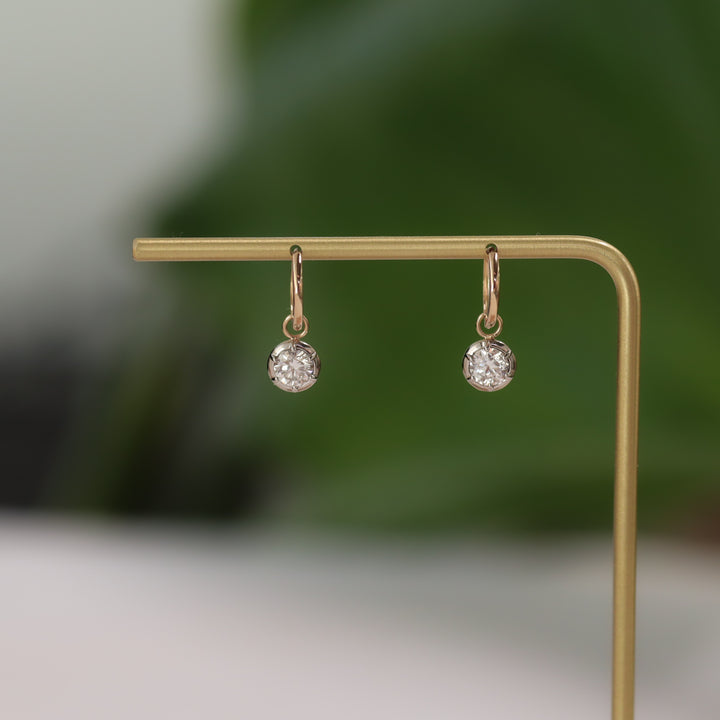 Victorian Dangling Drop Bezel Diamond Huggie Hoop Earrings – 11mm Hoop with 0.5 ct. Diamond