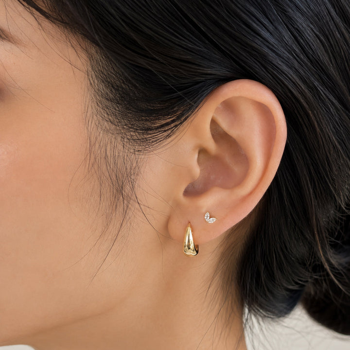 V-Shape Marquise Lab Diamond Leaf Stud Earrings in 14K Solid Gold – Single or Pair
