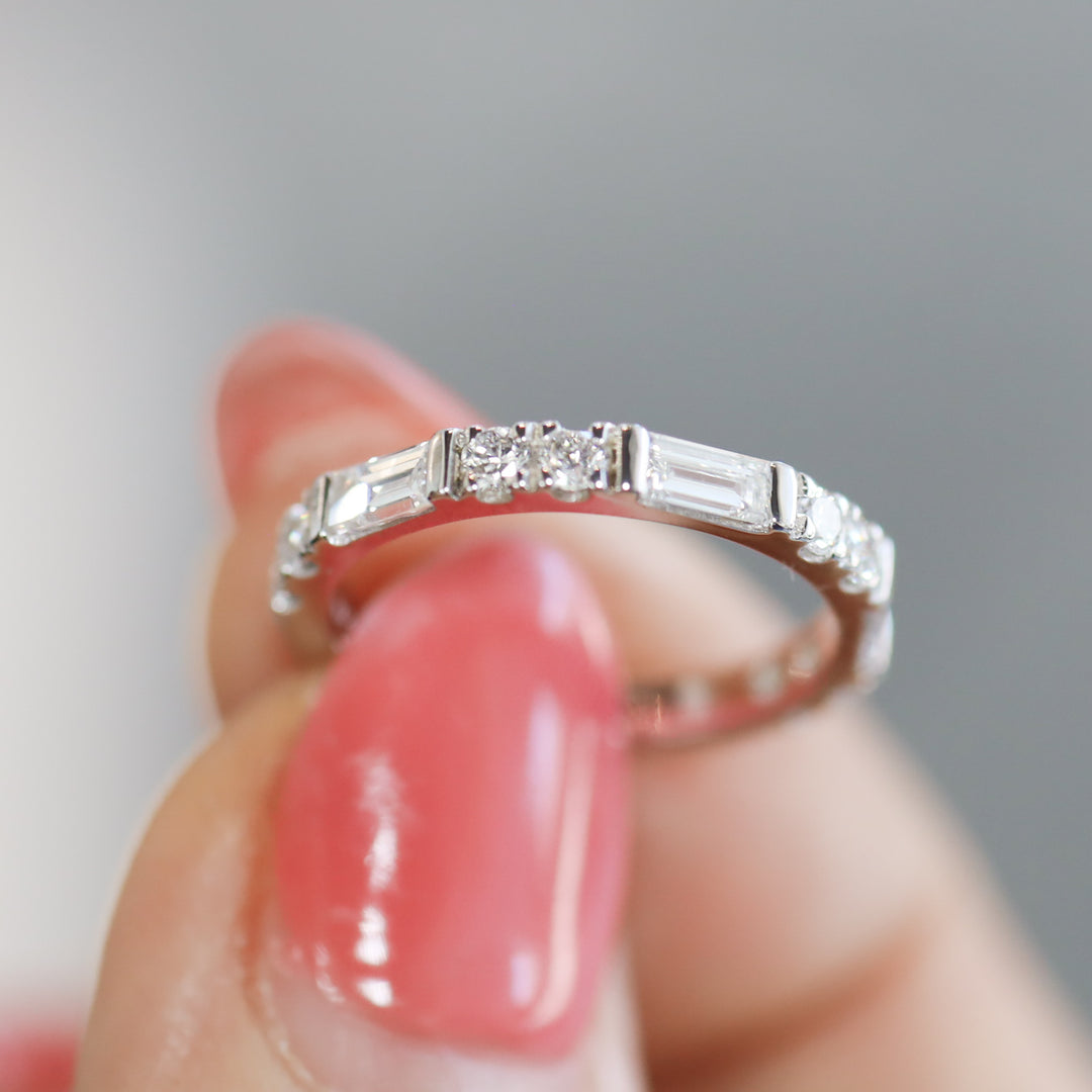 Lab Diamond Eternity Round And Baguette Cut Wedding Band Engagement RIng