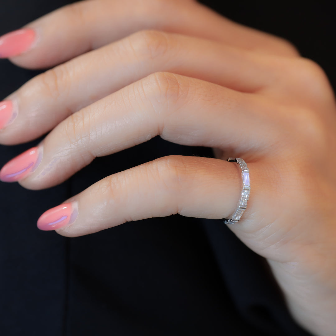 Lab Diamond Eternity Round And Baguette Cut Wedding Band Engagement RIng