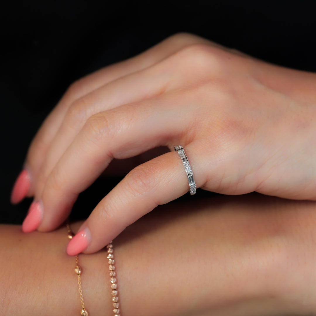 Lab Diamond Eternity Round And Baguette Cut Wedding Band Engagement RIng
