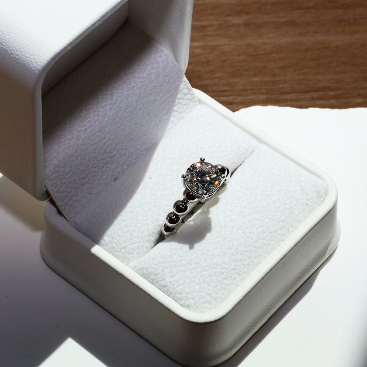 2 ct Round Brilliant Solitaire Lab Diamond Engagement Ring with Beaded Band