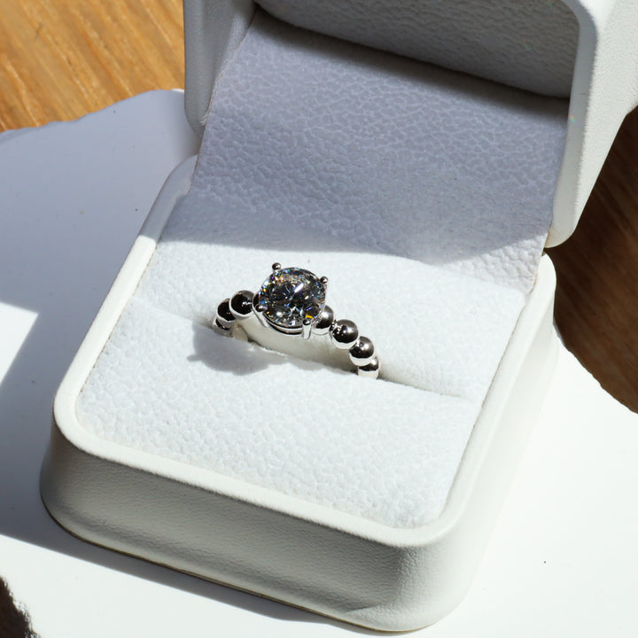 2 ct Round Brilliant Solitaire Lab Diamond Engagement Ring with Beaded Band