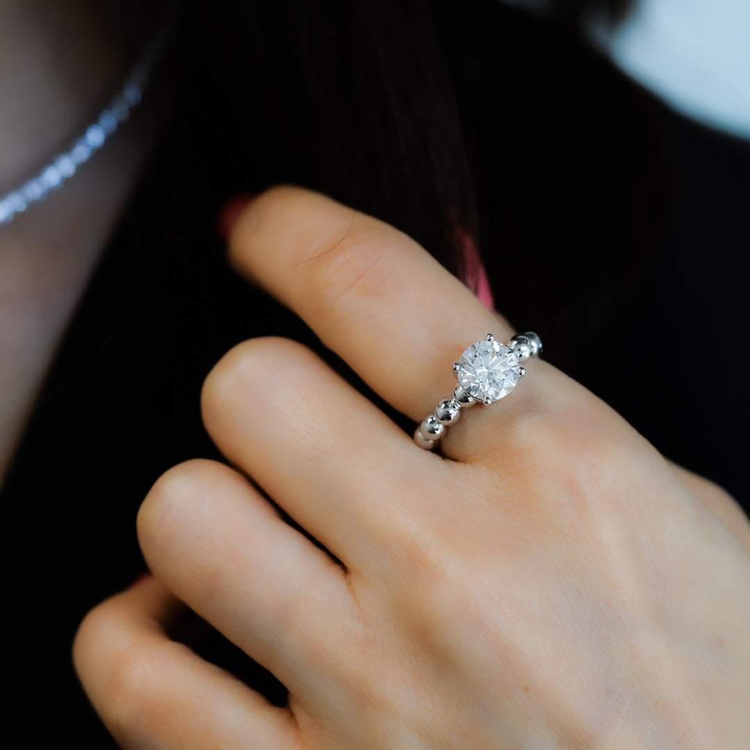 2 ct Round Brilliant Solitaire Lab Diamond Engagement Ring with Beaded Band
