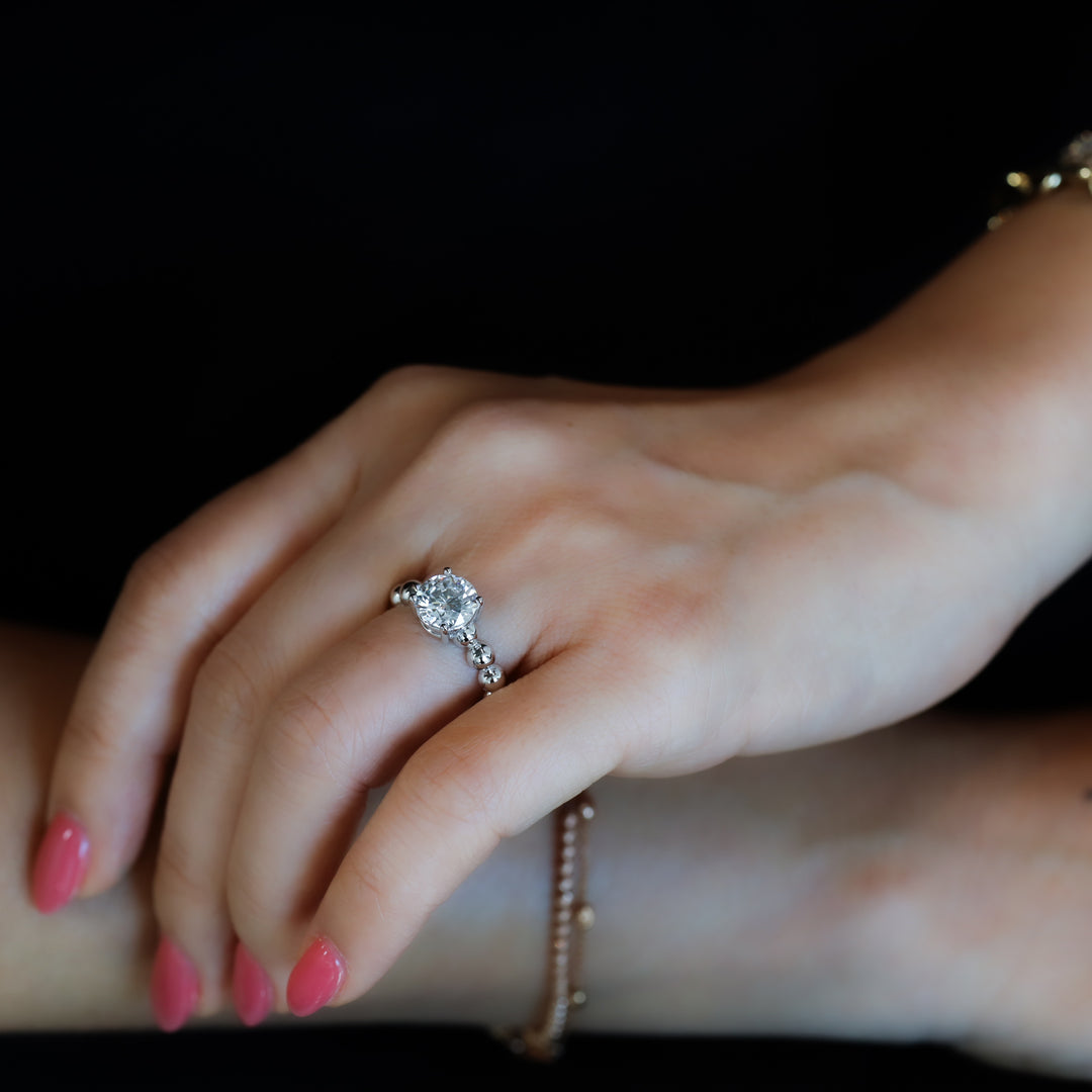 2 ct Round Brilliant Solitaire Lab Diamond Engagement Ring with Beaded Band