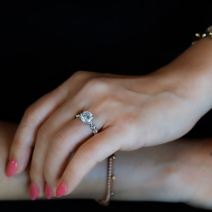 2 ct Round Brilliant Solitaire Lab Diamond Engagement Ring with Beaded Band