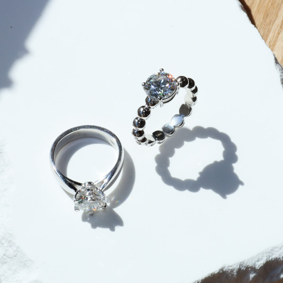 2 ct Round Brilliant Solitaire Lab Diamond Engagement Ring with Beaded Band