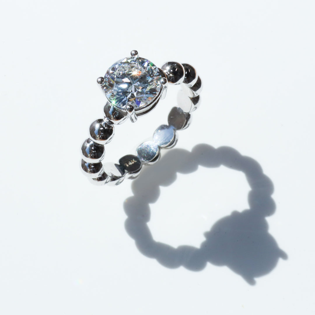 2 ct Round Brilliant Solitaire Lab Diamond Engagement Ring with Beaded Band