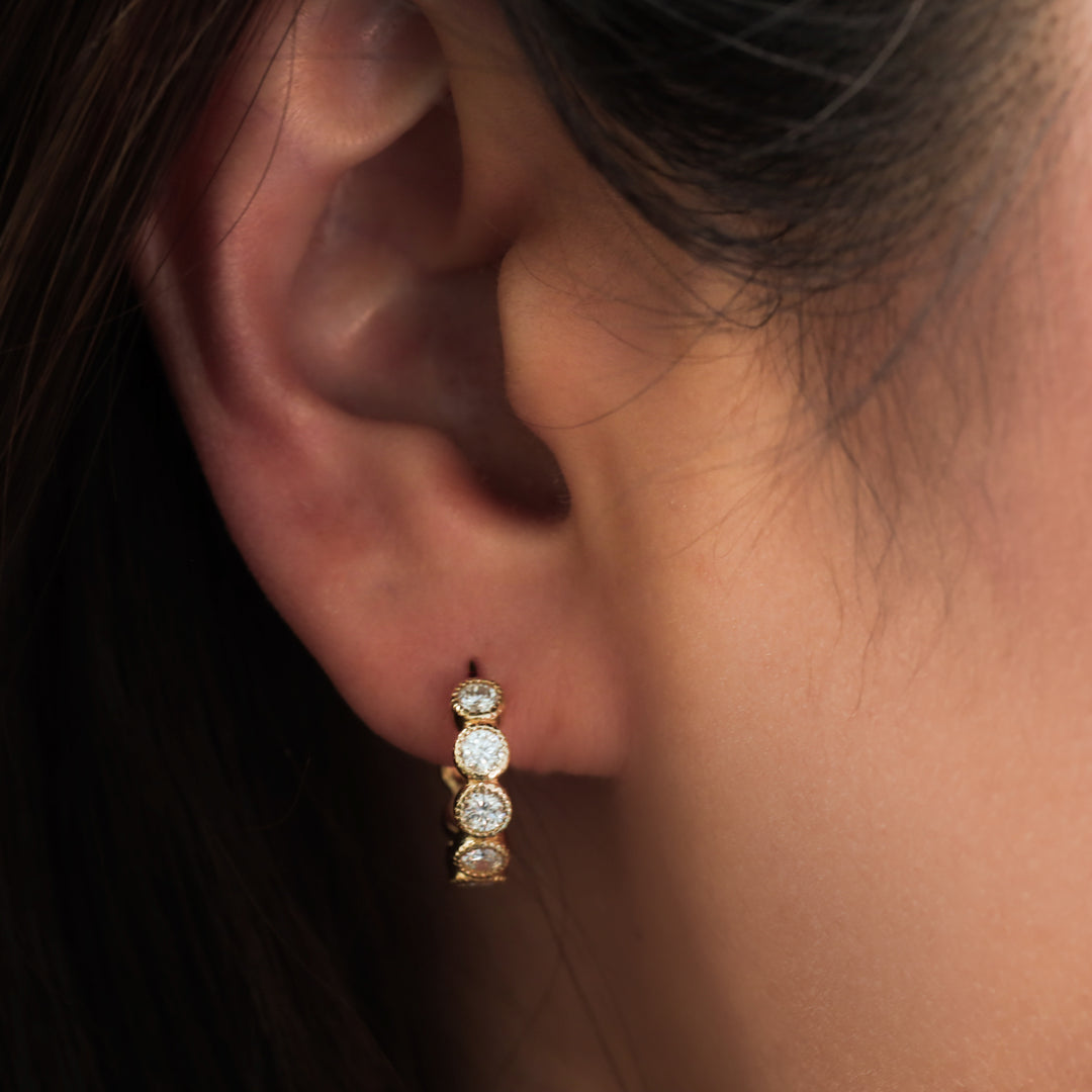 Bezel-Set Lab-Grown Diamond Huggie Hoop Earrings in 14K Solid Gold - Large