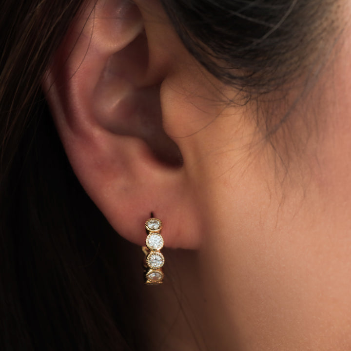 Bezel-Set Lab-Grown Diamond Huggie Hoop Earrings in 14K Solid Gold - Large