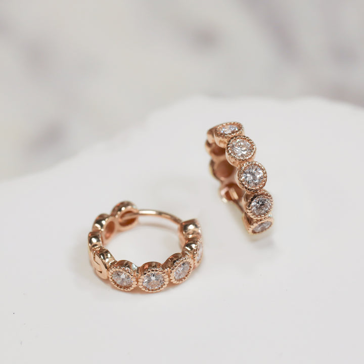 Bezel-Set Lab-Grown Diamond Huggie Hoop Earrings in 14K Solid Gold - Large