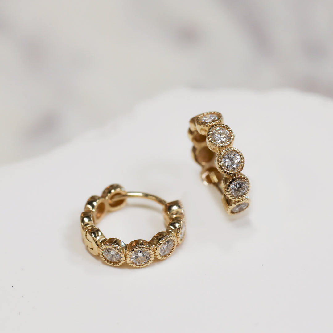 Bezel-Set Lab-Grown Diamond Huggie Hoop Earrings in 14K Solid Gold - Large