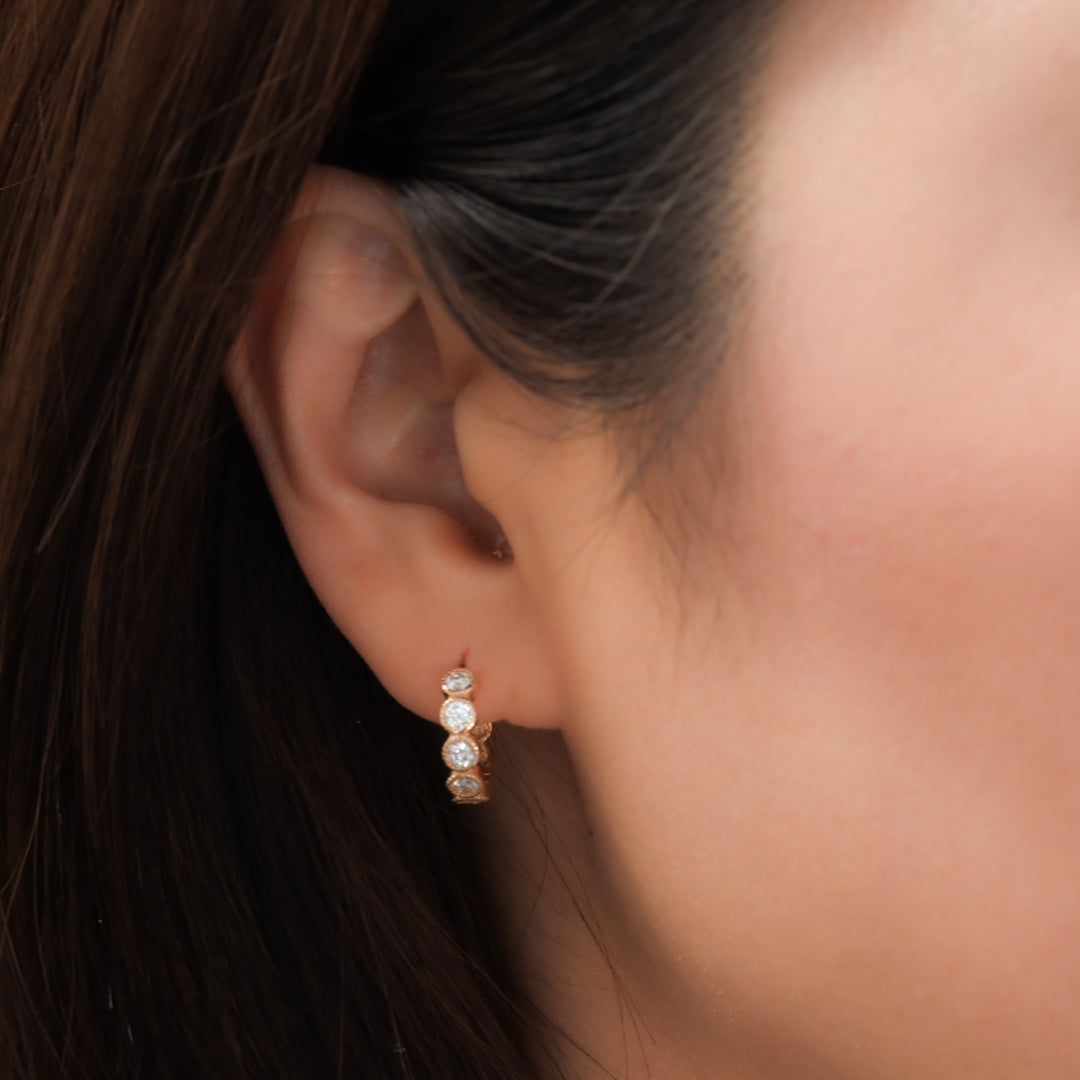 Bezel-Set Lab-Grown Diamond Huggie Hoop Earrings in 14K Solid Gold - Large