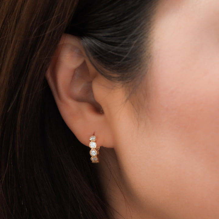 Bezel-Set Lab-Grown Diamond Huggie Hoop Earrings in 14K Solid Gold - Large