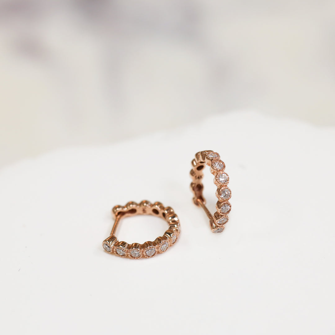 Bezel-Set Lab-Grown Diamond Huggie Hoop Earrings in 14K Solid Gold - Small