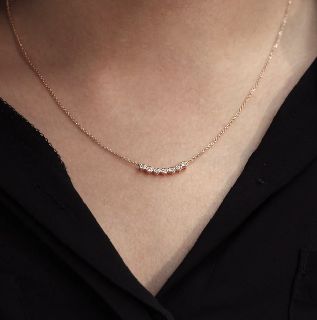 Curved Bezel Diamond Cluster Necklace – 7 Bezel Lab Grown Diamond Necklace in 14K Gold