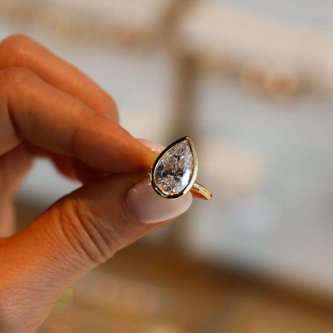 4 ct Pear Bezel Diamond Engagement RIng