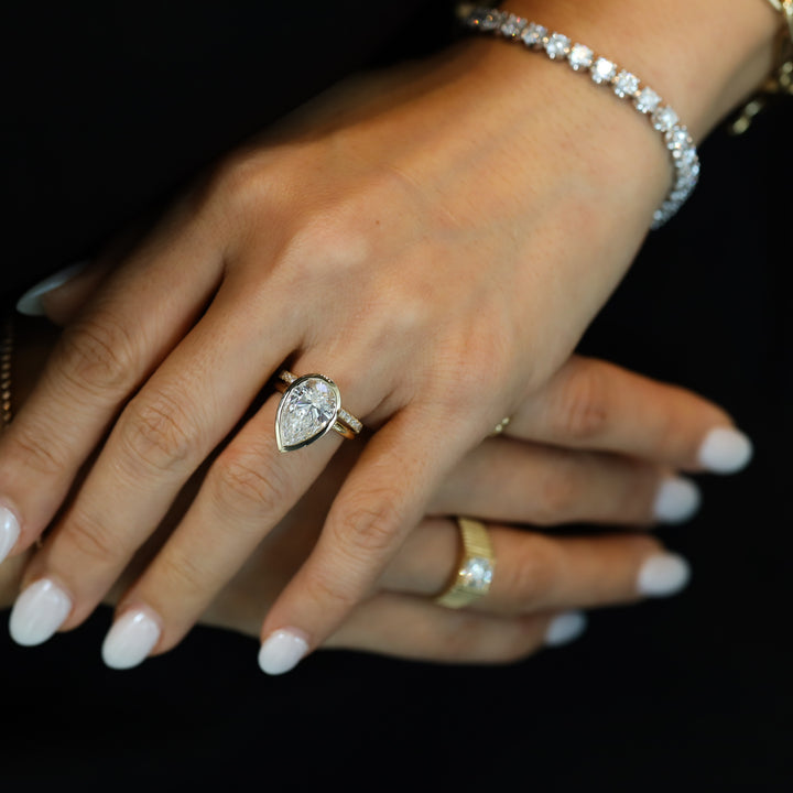 4 ct Pear Bezel Diamond Engagement RIng