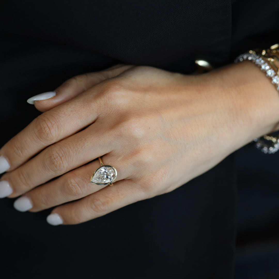 4 ct Pear Bezel Diamond Engagement RIng