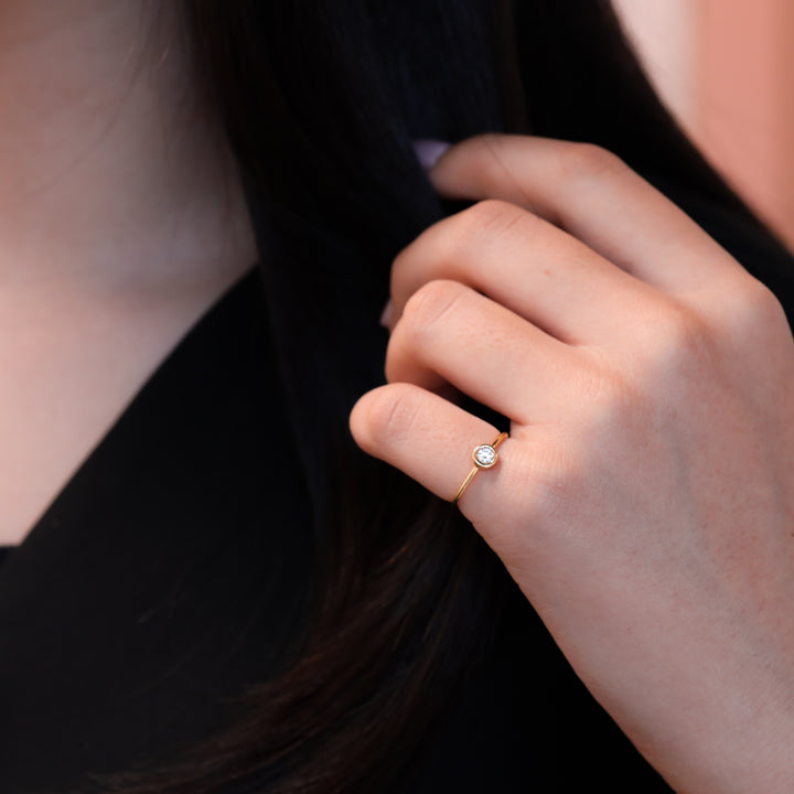 Dainty Bezel Setting 0.1 ct. Diamond Ring in 14K Gold