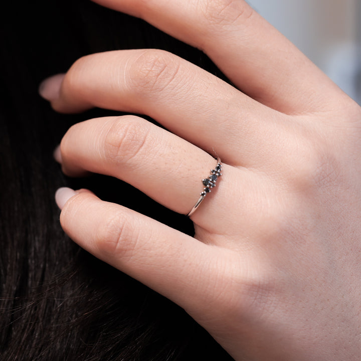 Black Diamond Cluster Ring in 14K Solid Gold