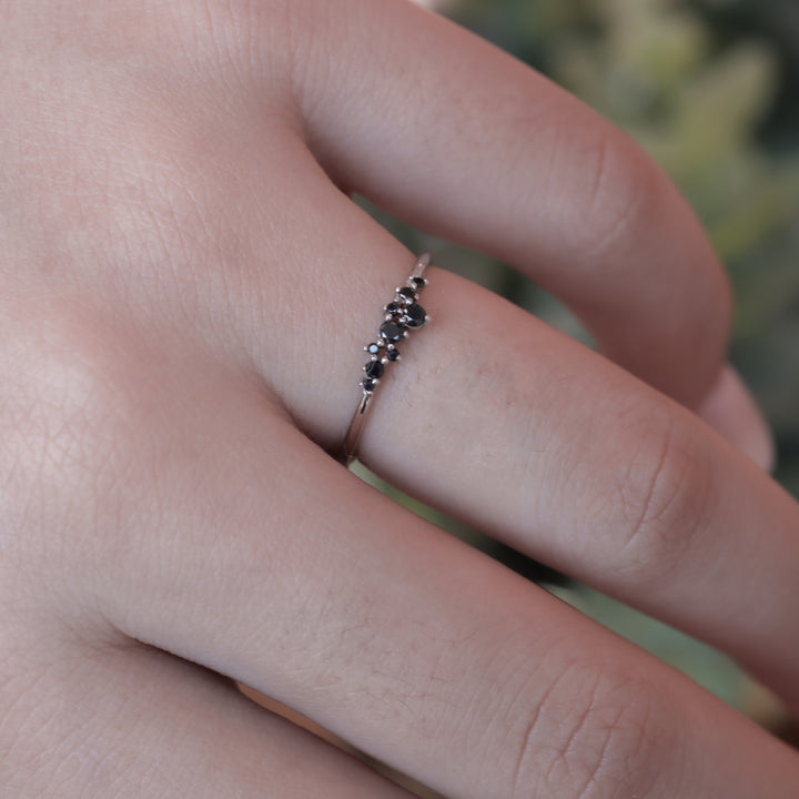 Black Diamond Cluster Ring in 14K Solid Gold