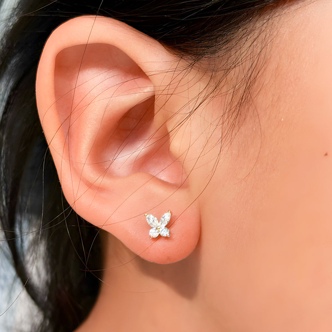 Butterfly Sparkle Studs Earrings in 14K Solid Gold