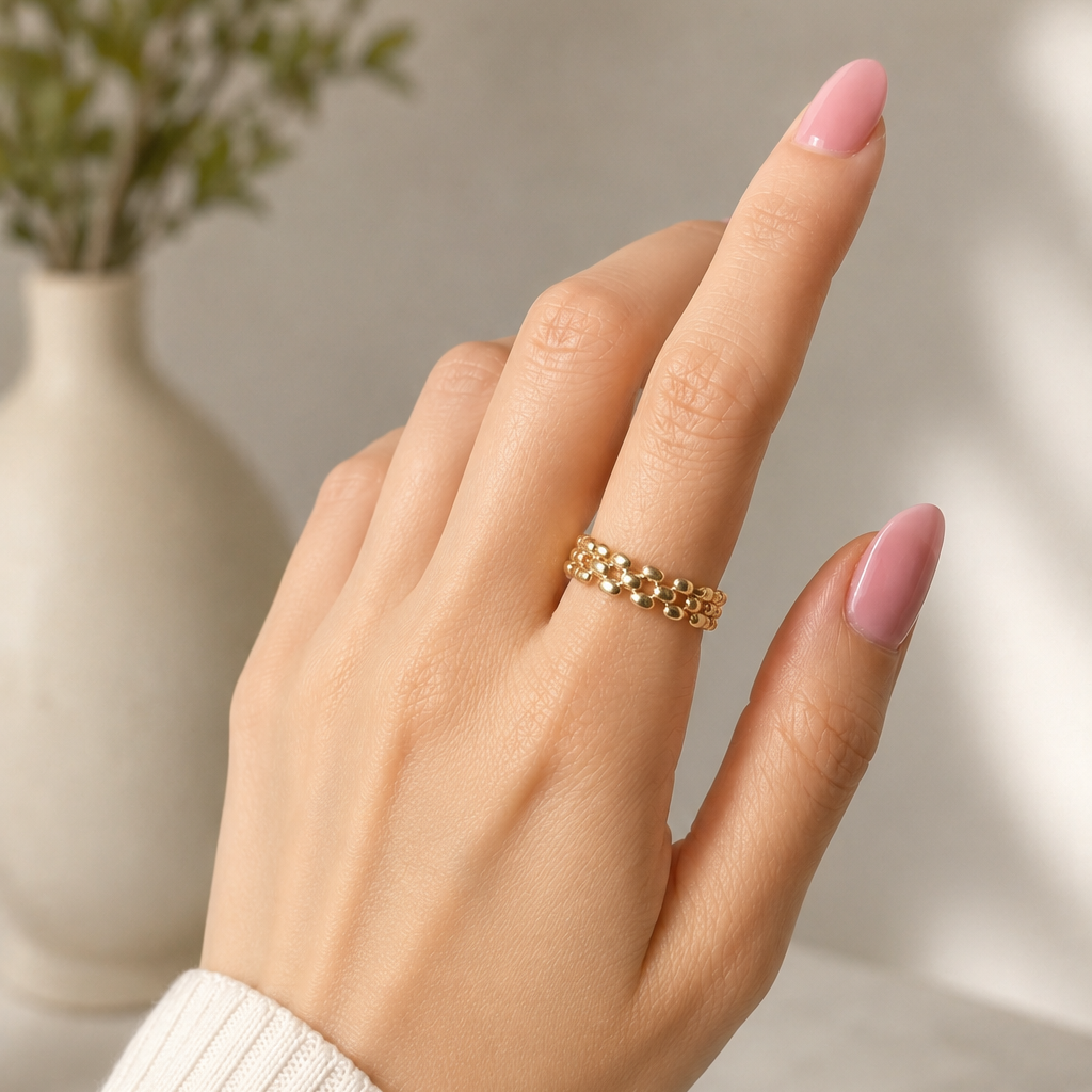 Flexible Chunky Chain Link Ring – 14K Solid Gold
