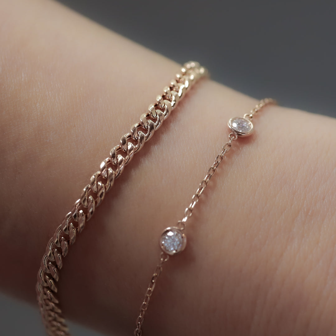 3mm Cuban Chain Bracelet in 14K Solid Gold
