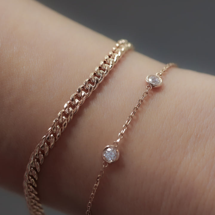 3mm Cuban Chain Bracelet in 14K Solid Gold