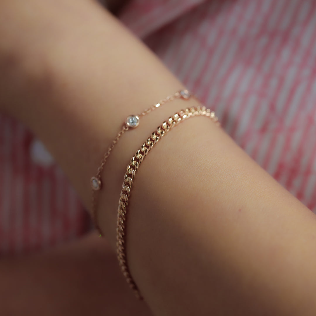 3mm Cuban Chain Bracelet in 14K Solid Gold