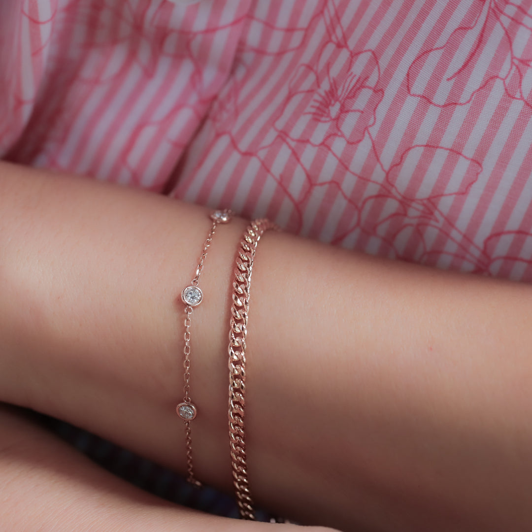 3mm Cuban Chain Bracelet in 14K Solid Gold
