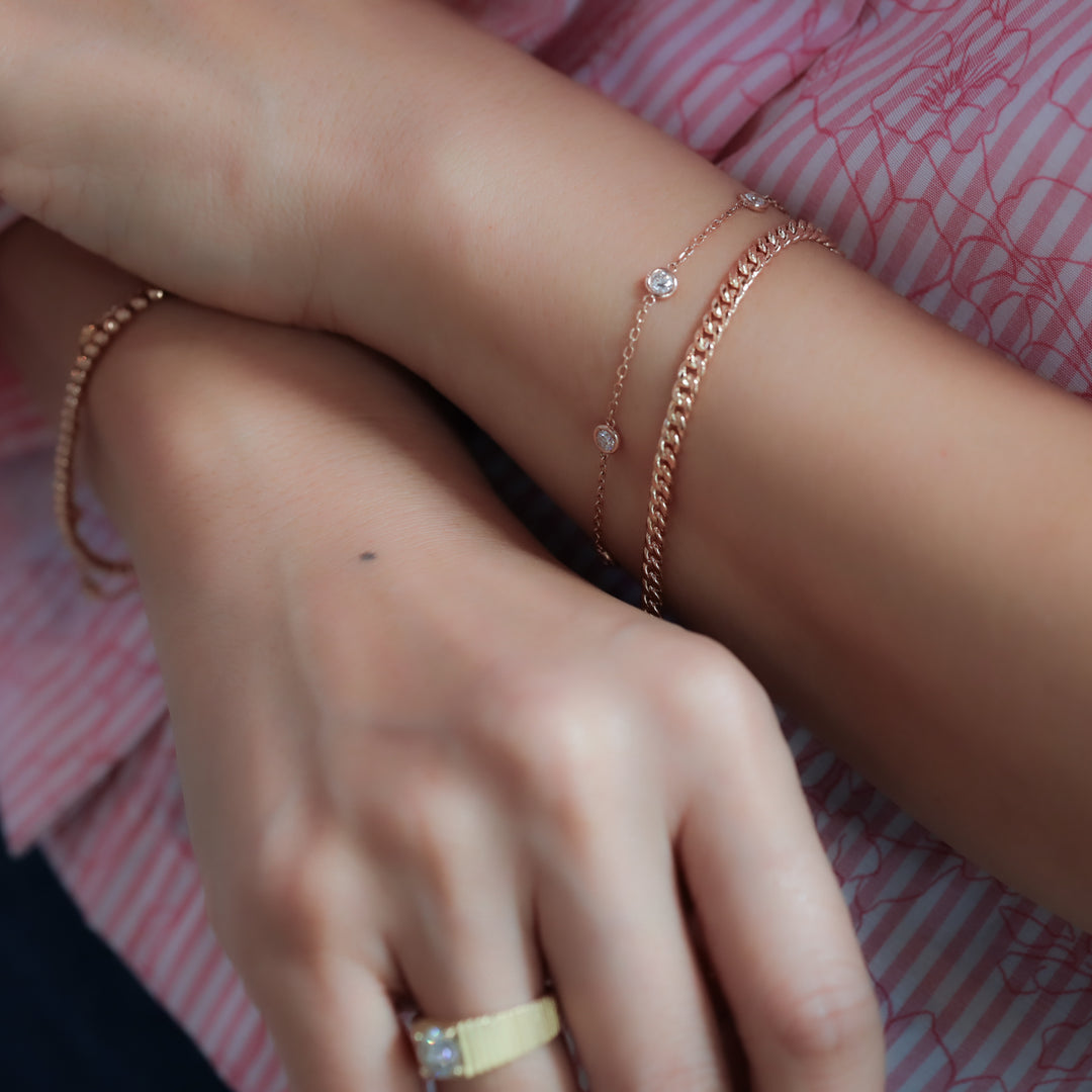 3mm Cuban Chain Bracelet in 14K Solid Gold