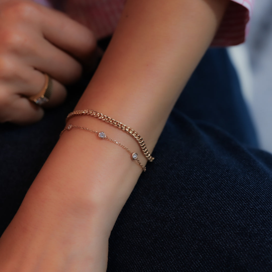 3mm Cuban Chain Bracelet in 14K Solid Gold