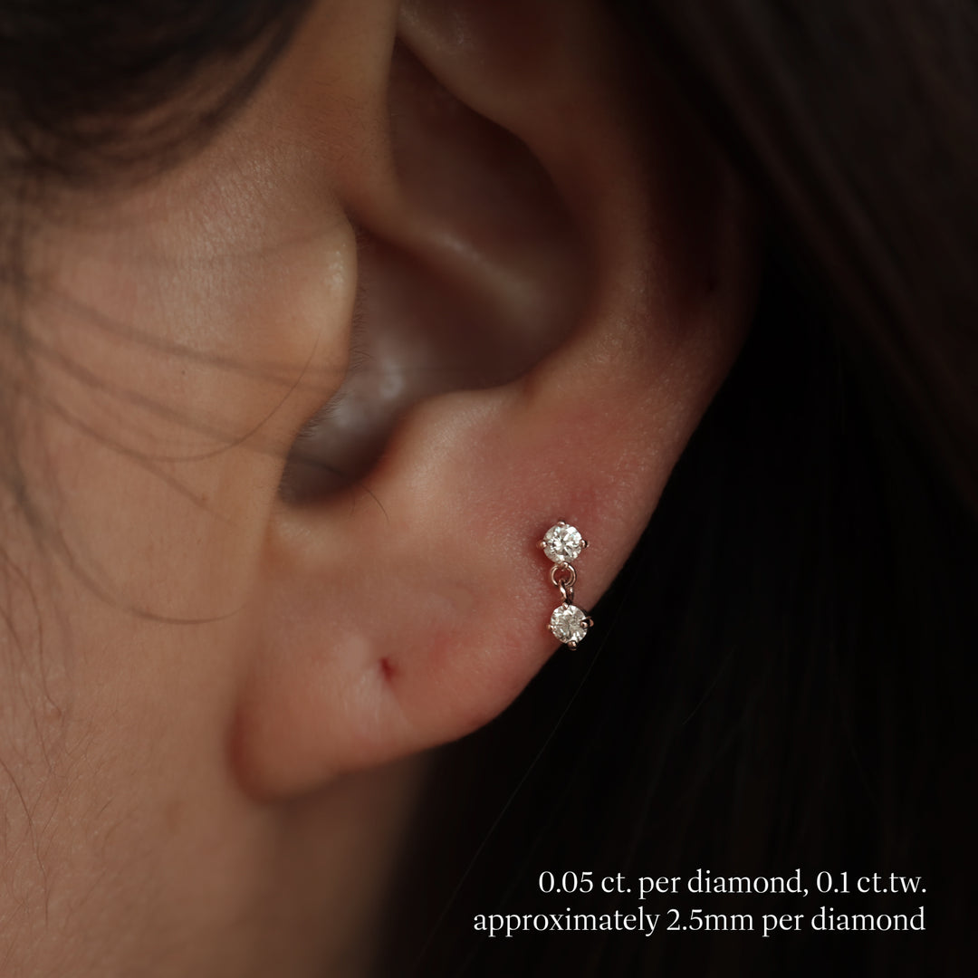 Lab Diamond Dangle Stud Earrings – 14K Solid Gold Drop Stud (Single only)